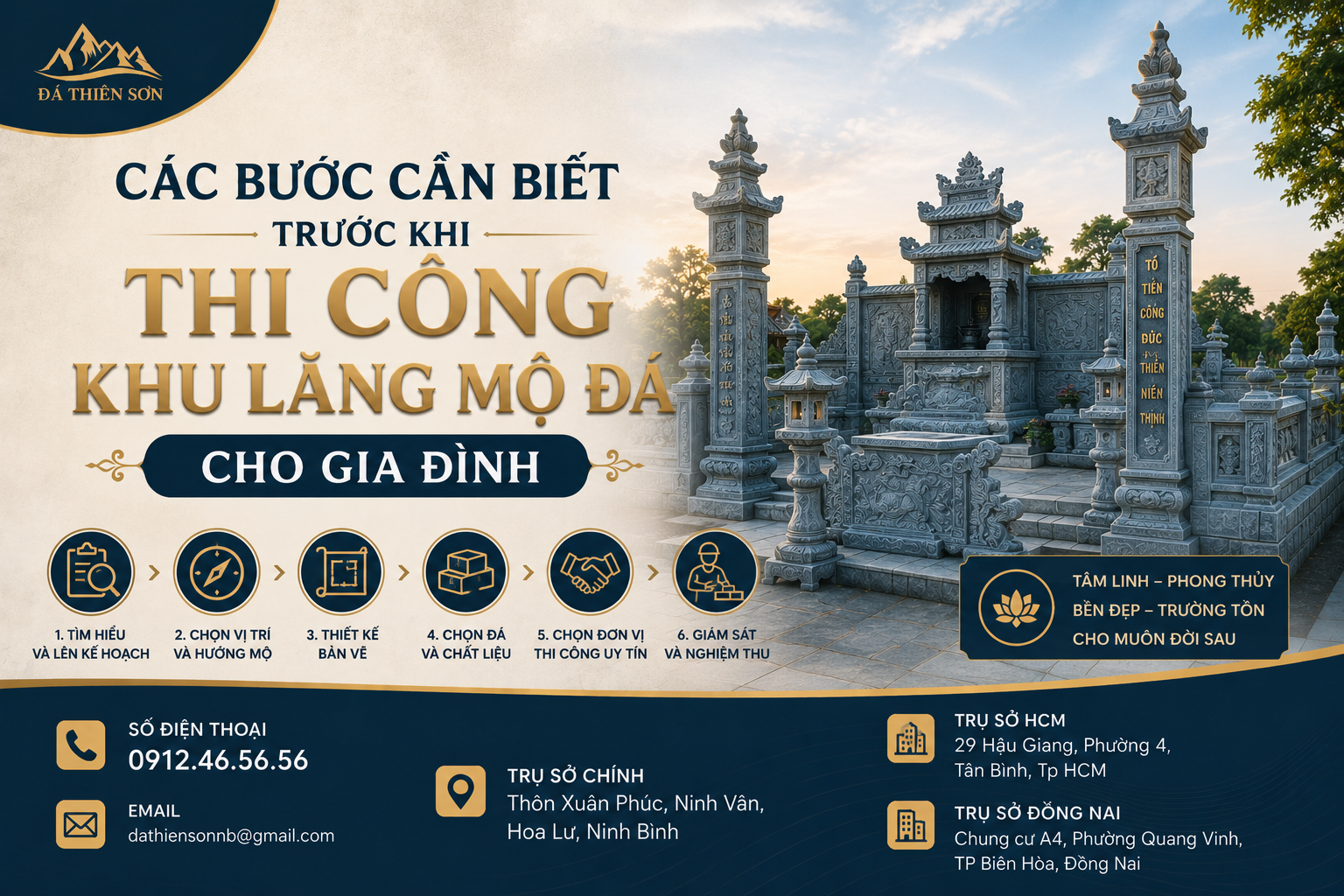 Các bước cần biết trước khi thi công khu lăng mộ đá cho gia đình