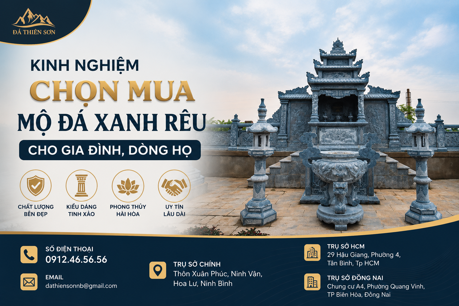 Kinh nghiệm chọn mua mộ đá xanh rêu cho gia đình, dòng họ