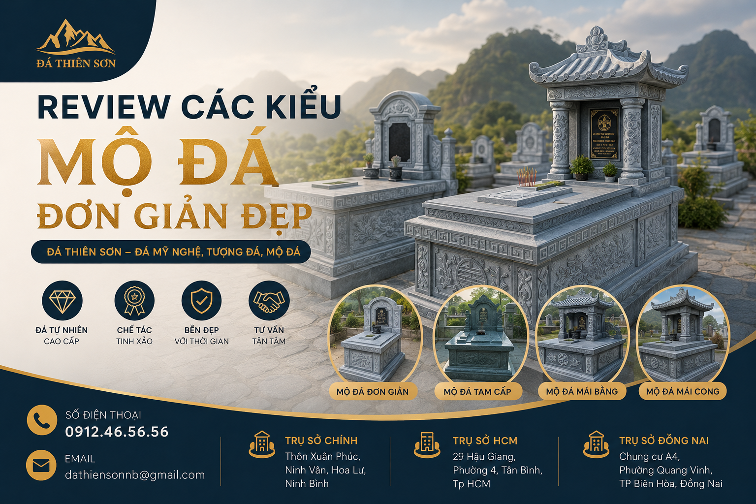 Review các kiểu mộ đá đơn giản đẹp xuất sắc với 5 ưu điểm