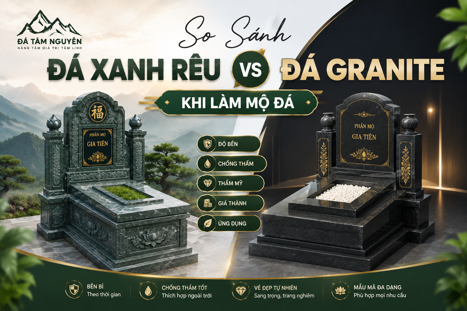 So Sánh Đá Xanh Rêu Và Đá Granite Khi Làm Mộ Đá