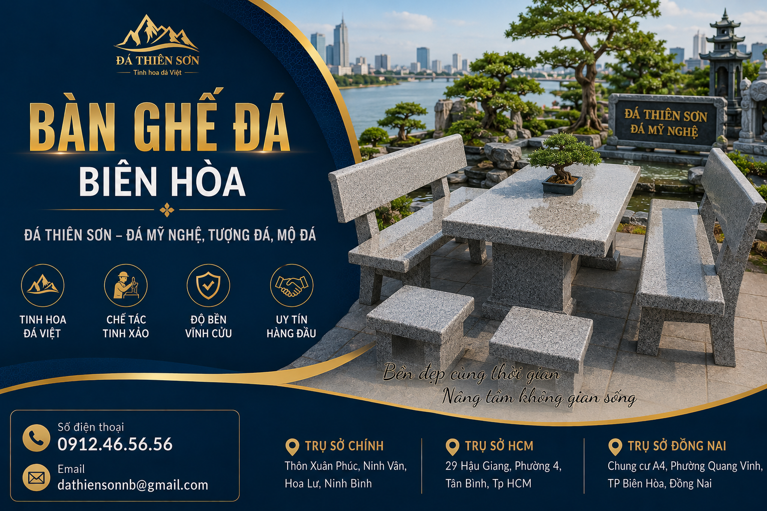 Bàn Ghế Đá Biên Hòa | Mẫu Đẹp, Báo Giá & Giao Tận Nơi