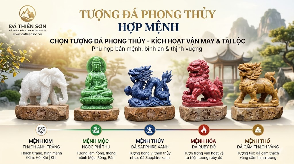 Tượng Đá Phong Thủy Hợp Mệnh: Cách Chọn Theo Ngũ Hành