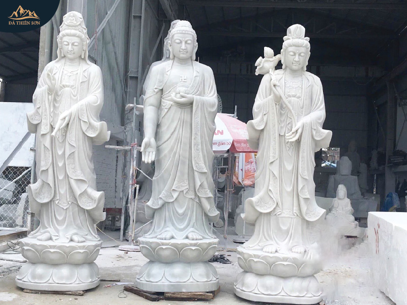 Trọn bộ 3 bức tượng đá Tây Phương Tam Thánh