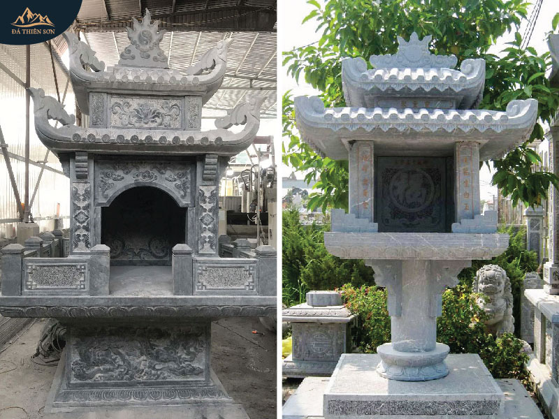 Hai câu hương thờ bằng đá tự nhiên, thiết kế và kích thước khác nhau