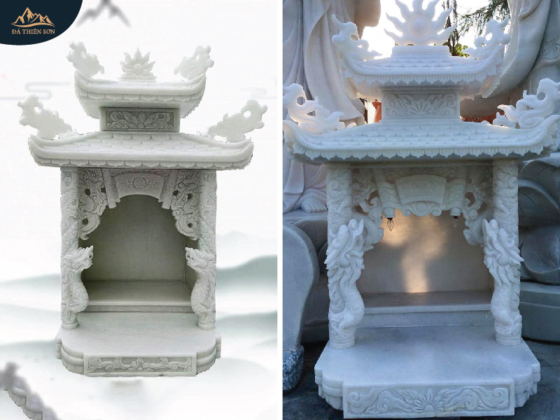 Hai mẫu bàn thờ 2 mái đẹp, cột khắc rồng cuộn tinh tế