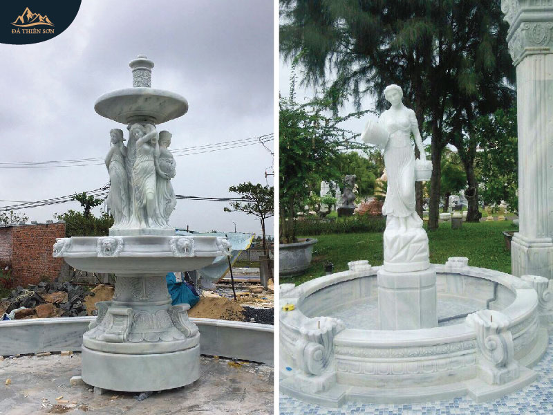 Đài phun nước đá trắng, điêu khắc tượng công giáo để trang trí
