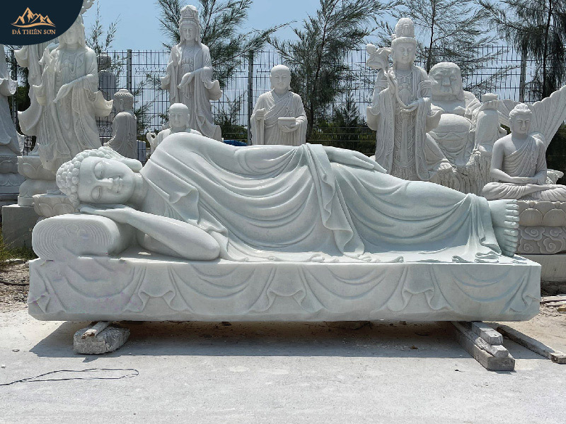 Tượng Phật Thích Ca Mâu Ni dáng nằm kiết tường bằng đá trắng