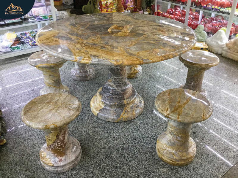 Bộ bàn tròn 6 ghế bằng đá hoa cương vàng