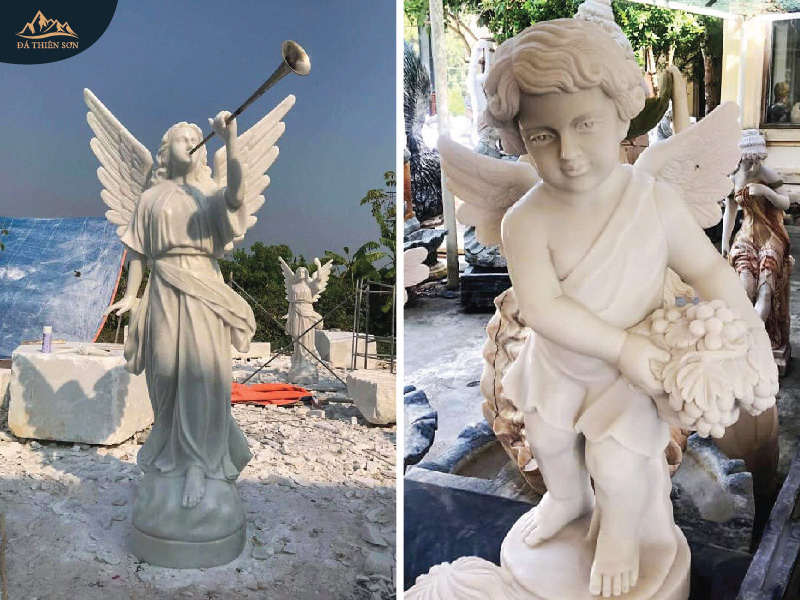 Hai mẫu tượng thiên thần bằng đá trắng cho công trình đạo Kitô