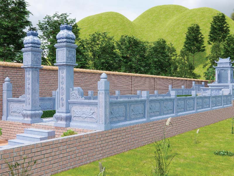 Bản phối cảnh 3D cột cổng và toàn bộ kiến trúc đá khu lăng mộ
