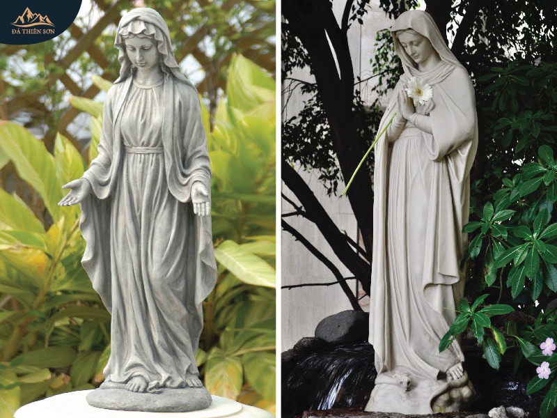 Tượng Đức Mẹ ban ơn và Đức Mẹ cầu nguyện bằng đá trắng