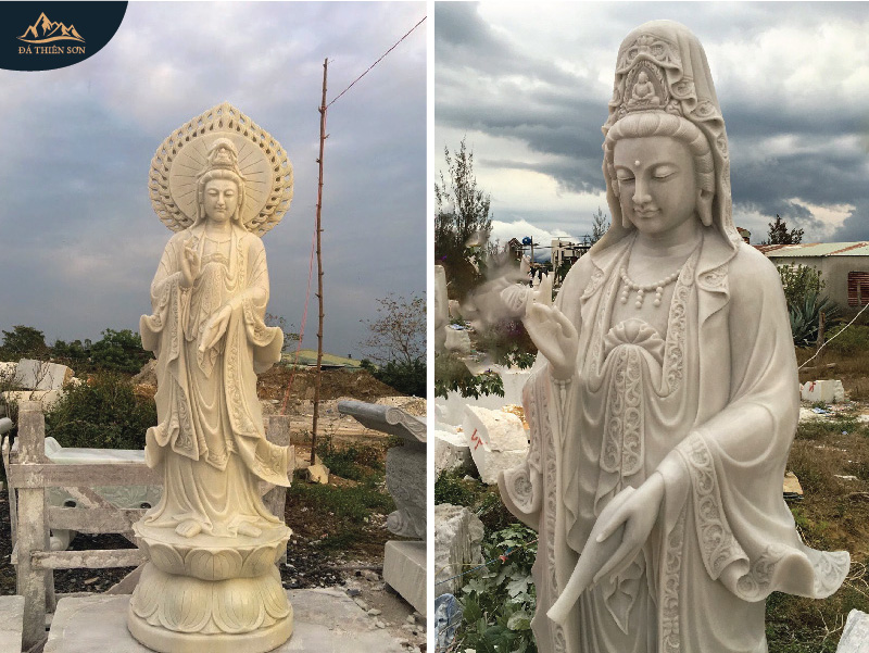 Tượng Phật Bà Quan Âm bằng đá cẩm thạch tự nhiên