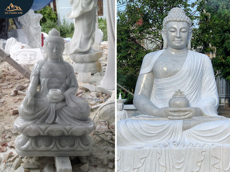Tượng đá Phật Dược Sư, chạm khắc tinh xảo, đường nét mượt mà, uyển chuyển