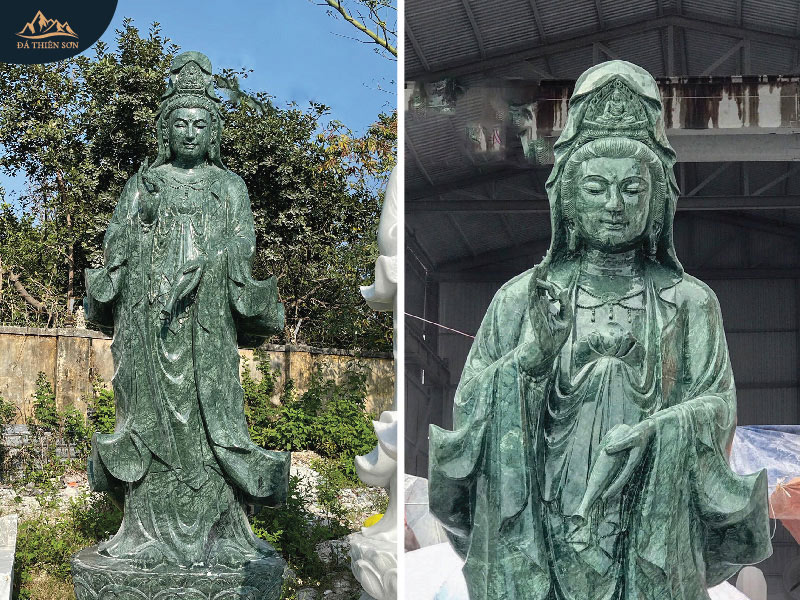 Tượng Phật đá Quan Thế Âm Bồ Tát chạm khắc từ đá xanh rêu tự nhiên
