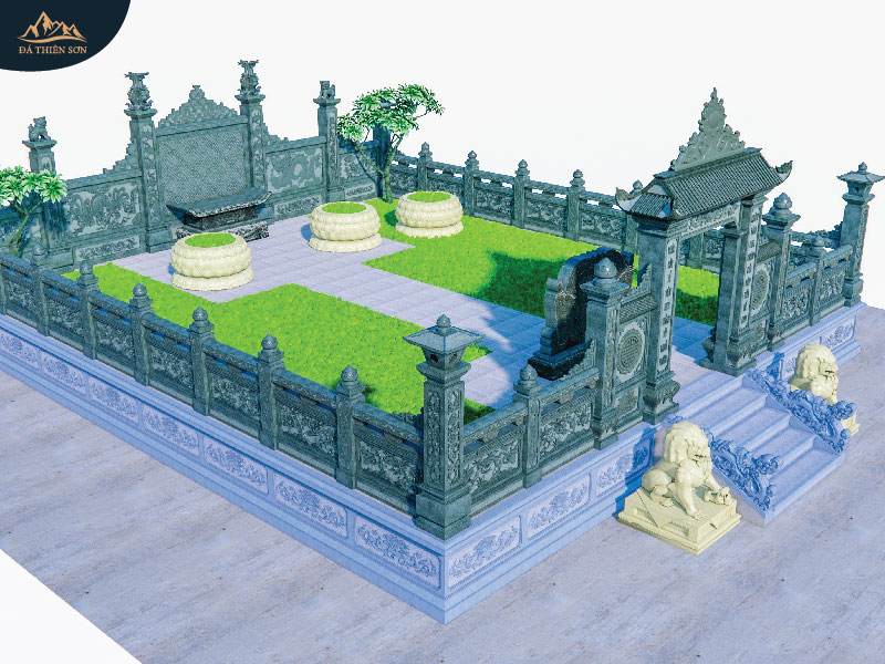 Bao quanh toàn bộ khu lăng mộ là kiến trúc đá xanh rêu tự nhiên
