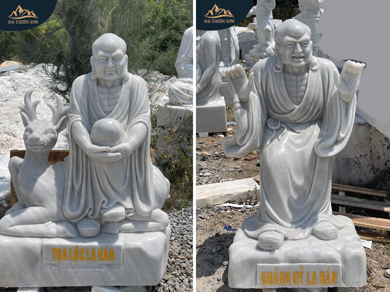 Hai mẫu tượng đứng đầu trong bộ 18 tượng La Hán bằng đá