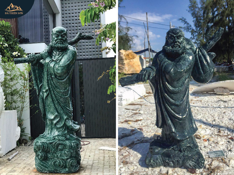 Hai mẫu tượng Đạt Ma Sư Tổ bằng đá xanh rêu Ấn Độ