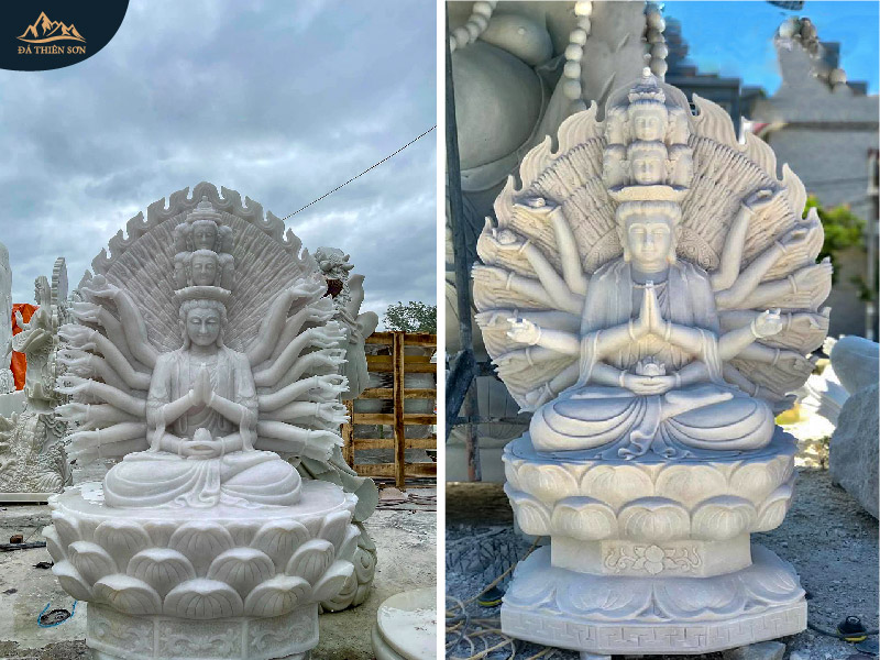 Hai bức tượng Thiên Thủ Thiên Nhãn bằng đá trắng cẩm thạch