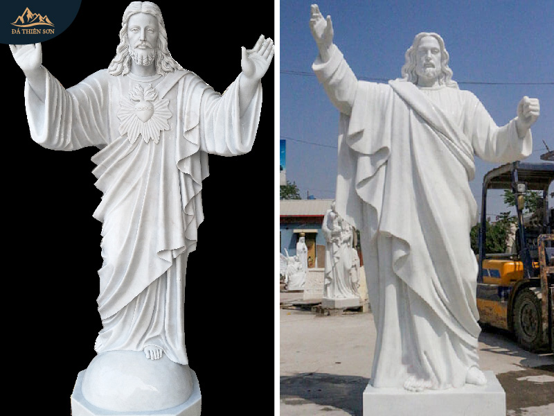 Hai mẫu tượng chúa ban ơn bằng đá trắng cao cấp