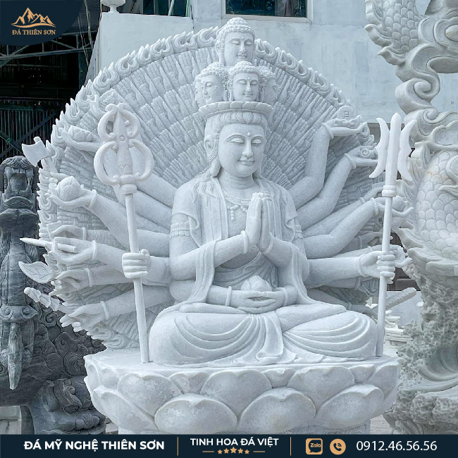 Tượng Phật Thiên Thủ Thiên Nhãn làm từ đá trắng tự nhiên