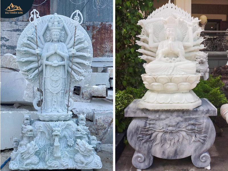 Hai dáng tượng Phật Thiên Thủ Thiên Nhãn đứng và ngồi bằng đá