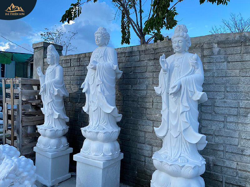 Tượng Tây Phương Tam Thánh Phật bằng đá trắng tự nhiên